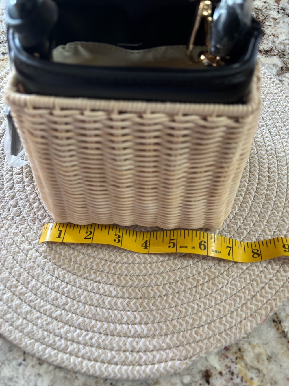 Loulu beige Wicker Mini Bag with Black Trim and Gold Accents - Picture 3 of 6